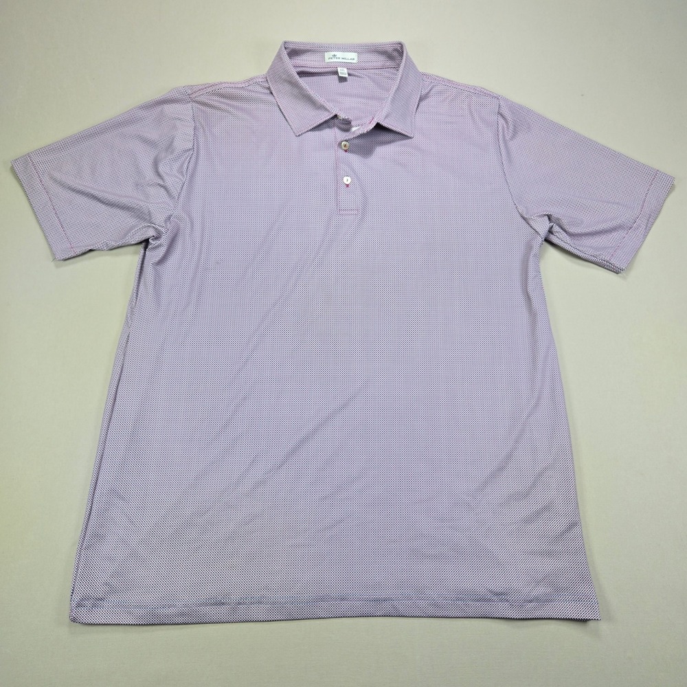 Peter Millar Polo Shirt Micro Check Performance Purple Navy Mens XXL
